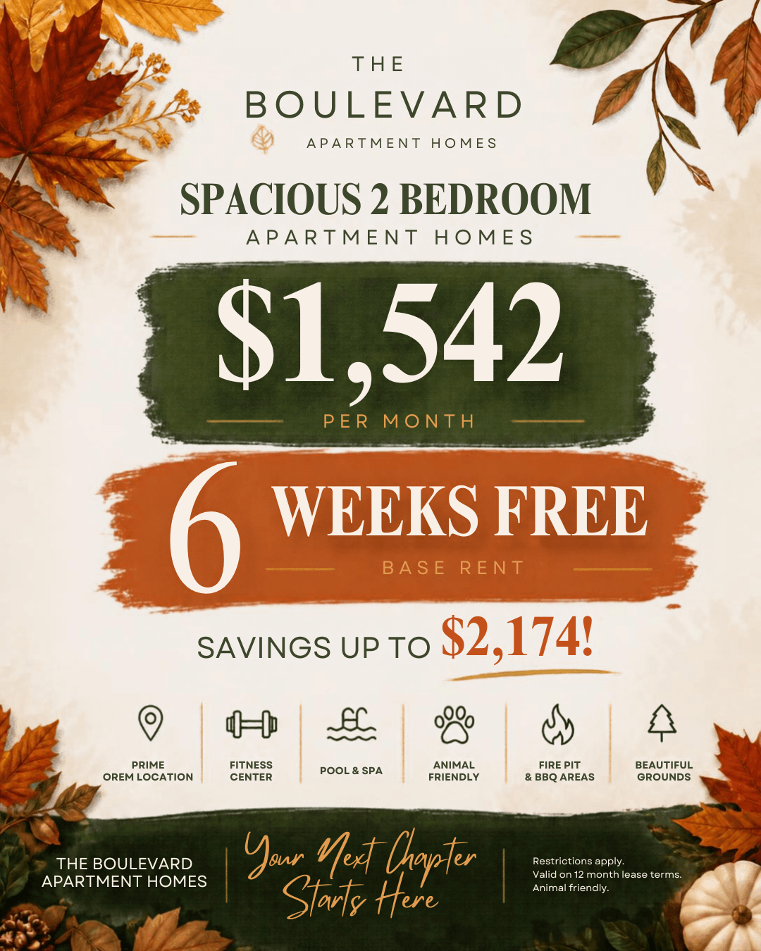 A promotional image for The Boulevard offering 2 weeks to 1 month free for apartment homes.